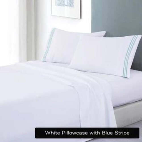 white soft microfibre sheet set with colourful embroidered stripe queen taupe stripe - Main Image