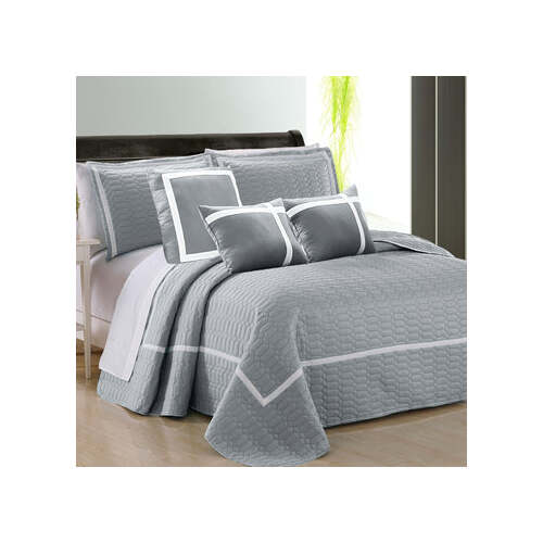 6 piece two tone embossed comforter set king silver - Main Image