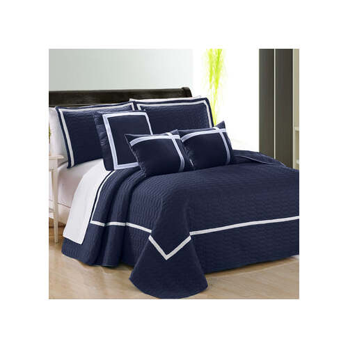 6 piece two tone embossed comforter set queen navy - Main Image