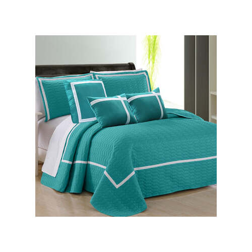 6 piece two tone embossed comforter set queen teal - Main Image