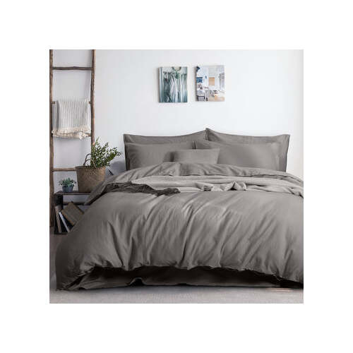 luxurious linen cotton quilt cover set king grey - Main Image
