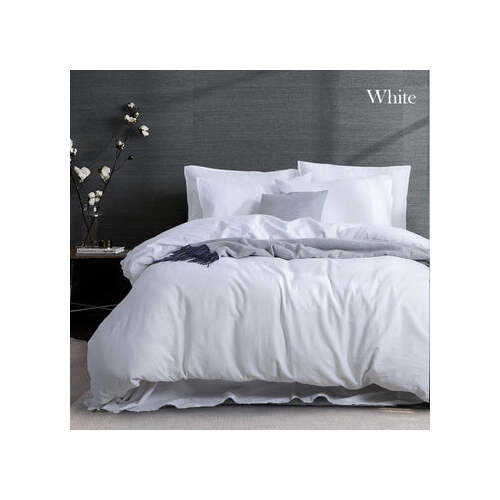 luxurious linen cotton quilt cover set king white - Main Image