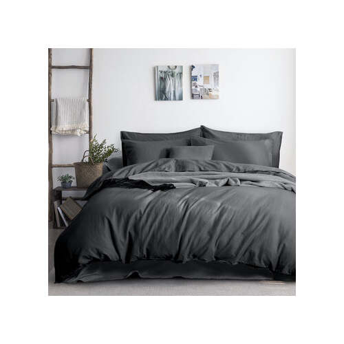 luxurious linen cotton quilt cover set queen charcoal - Main Image