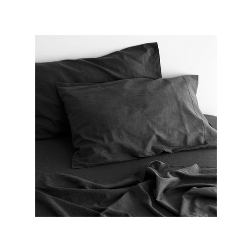 luxurious linen cotton sheet set 1 mega queen charcoal - Main Image