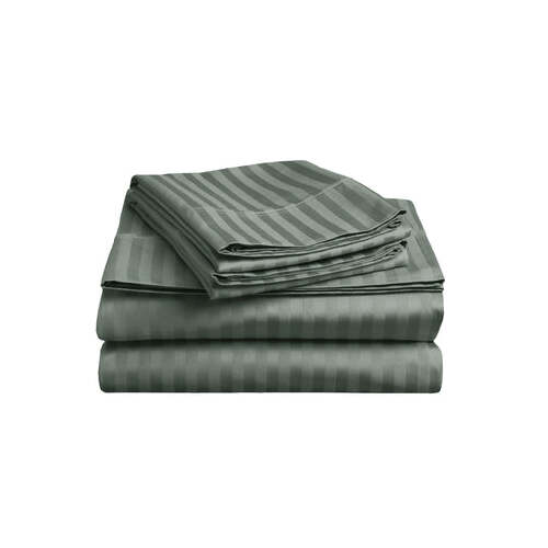 soft stripe microfibre sheet set double charcoal - Main Image