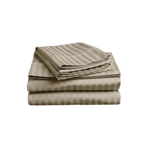 soft stripe microfibre sheet set double taupe - Main Image