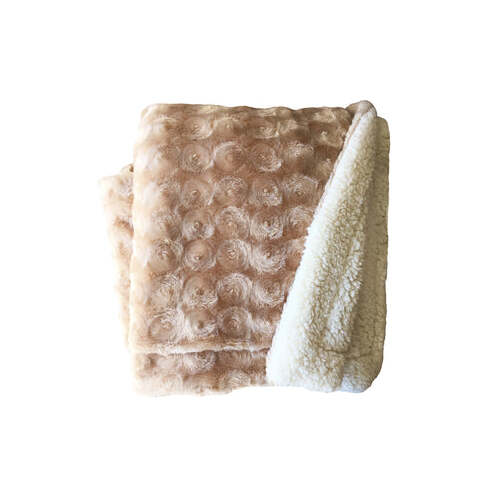 plush fleece sherpa backed reversible throw beige - Main Image