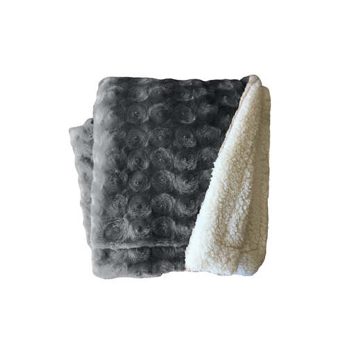 plush fleece sherpa backed reversible throw charcoal - Main Image