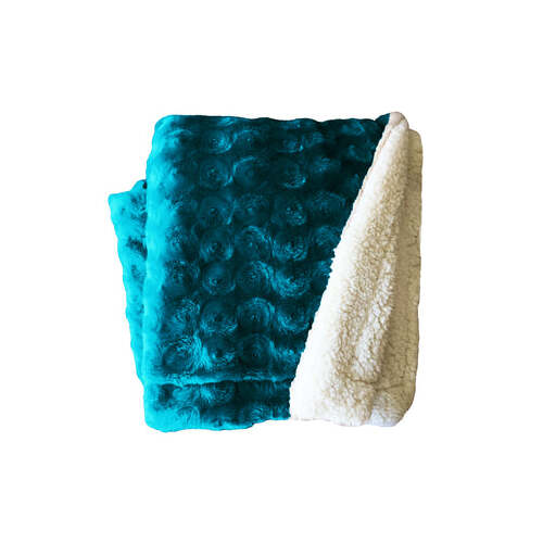 plush fleece sherpa backed reversible throw teal - Main Image