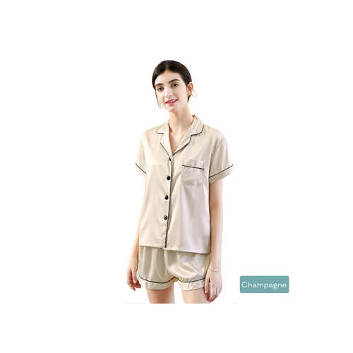 2pc satin short women pajamas set medium champagne - Main Image