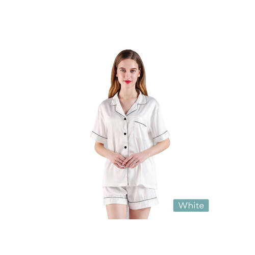 2pc satin short women pajamas set small white - Main Image