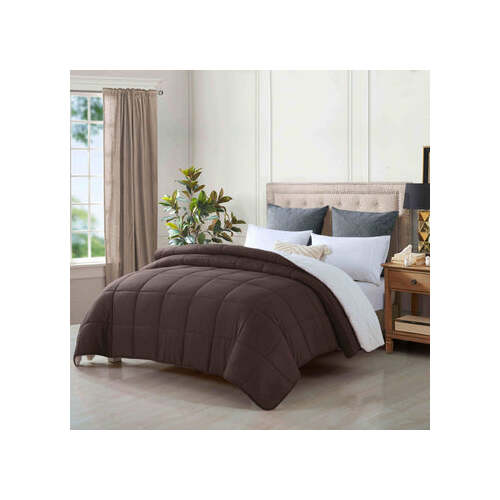 king size reversible plush soft sherpa comforter quilt chestnut - Main Image