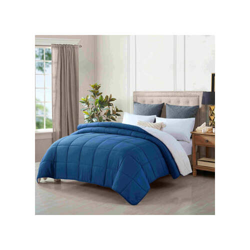 king size reversible plush soft sherpa comforter quilt navy blue - Main Image