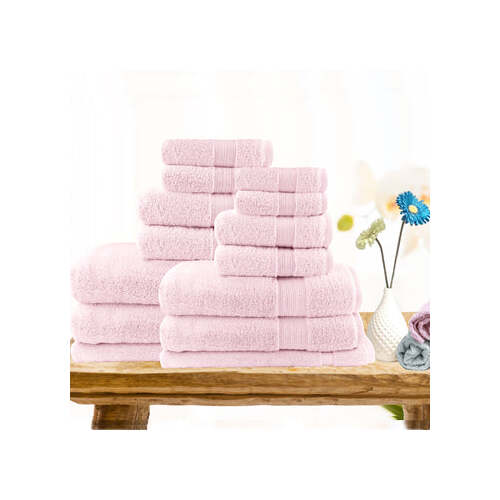 14pc light weight soft cotton bath towel set baby pink - Main Image