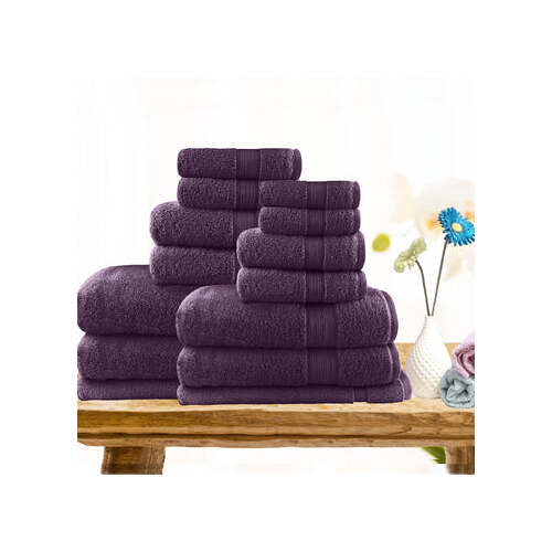 7pc light weight soft cotton bath towel set aubergine - Main Image