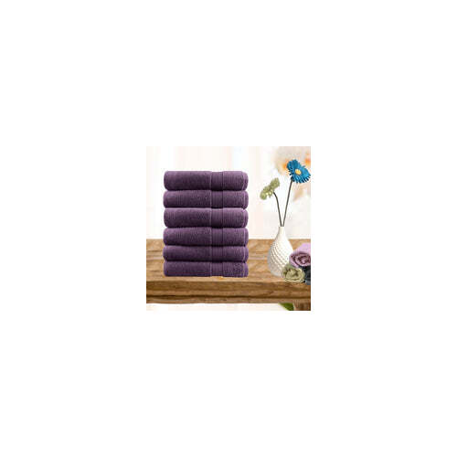 6 piece ultra light cotton hand towels in aubergine - Main Image