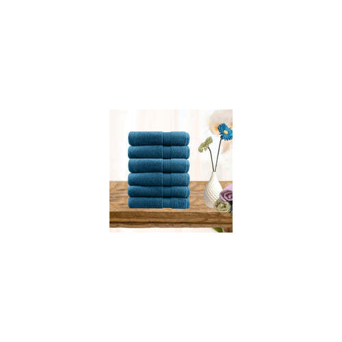6 piece ultra light cotton hand towels in teal - Main Image