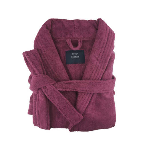 small medium egyptian cotton terry toweling bathrobe burgundy - Main Image