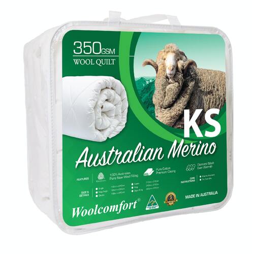 Woolcomfort Aus Made Merino Wool Quilt 350GSM 160x210cm King Single Size - Main Image