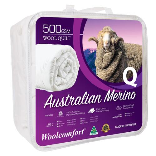 Woolcomfort Aus Made Merino Wool Quilt 500GSM 210x210cm Queen Size - Main Image