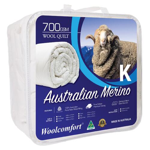 Woolcomfort Aus Made Merino Wool Quilt 700GSM 240x210cm King Size - Main Image