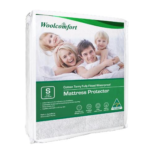 Woolcomfort Cotton Terry Fully Fitted Waterproof Mattress Protector Single Size - Main Image