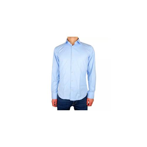 Milano Solid Color Shirt in Light Blue - Soft Satin Fabric - 100% Cotton 38 IT Men - Main Image