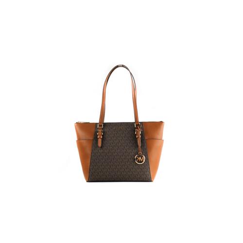 Michael Kors Women's Charlotte Signature Leather Large Top Zip Tote Handbag Bag (Brown) - One Size - Main Image