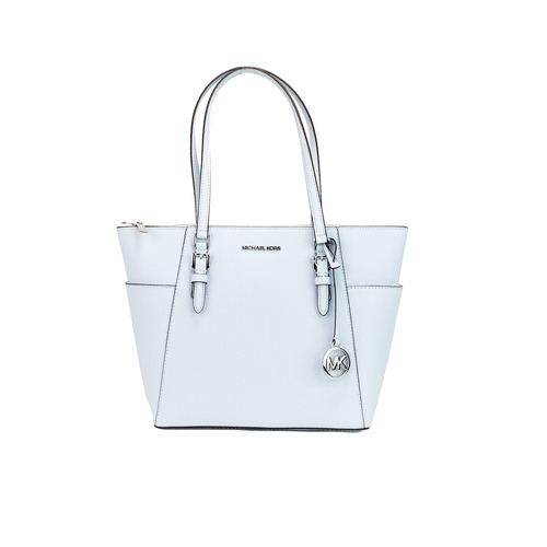 Blue Leather Tote Bag with MK Logo Charm and Exterior Pocket One Size Women - Main Image