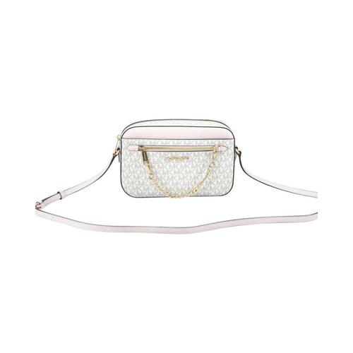 Michael Kors Women's Jet Set Item Large East West Signature Leather Zip Chain Crossbody Handbag (Vanilla PVC/Powder Blush) - One Size - Main Image