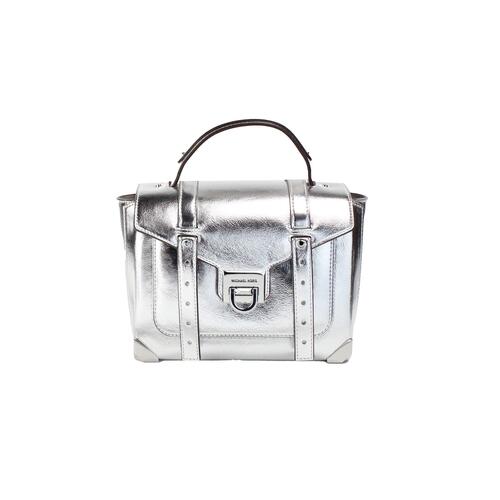 Michael Kors Women's Manhattan Medium Silver Leather Top Handle Satchel Bag - One Size - Main Image