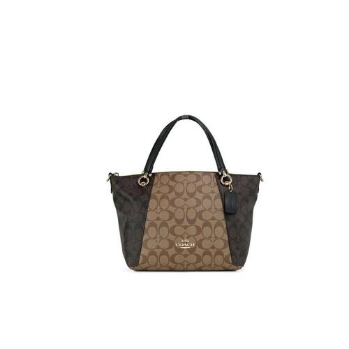 COACH Women's Kacey Khaki Brown Blocked Signature Canvas Top Zip Satchel Handbag - One Size - Main Image