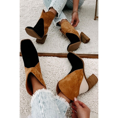 Black Colorblock Suede Heeled Ankle Booties - 39 EU - Main Image
