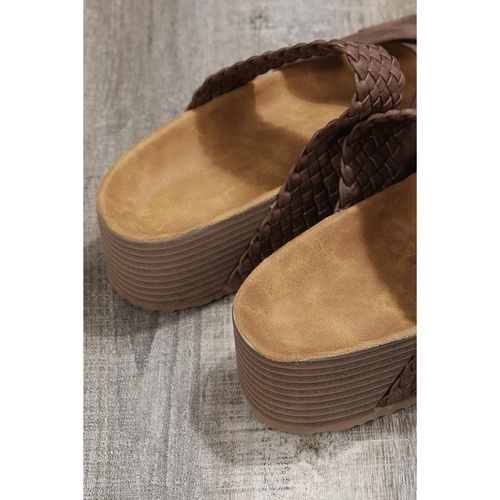 Brown Braided Detail Criss Cross Platform Slippers - 39 EU - Main Image