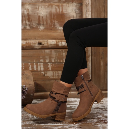 Chestnut Suede Woven Lace-up Strap Side Zip Boots - 37 EU - Main Image