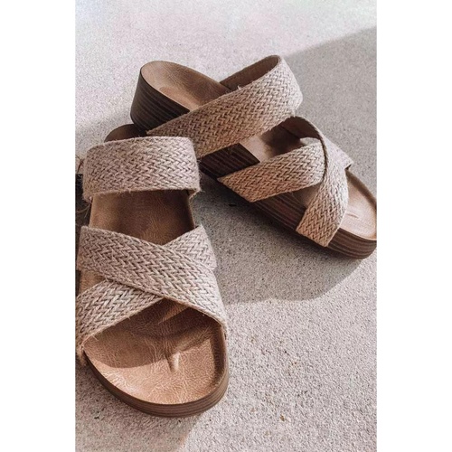 Beige Woven Cross Criss Hollowed Slip-On Slippers - 37 EU - Main Image