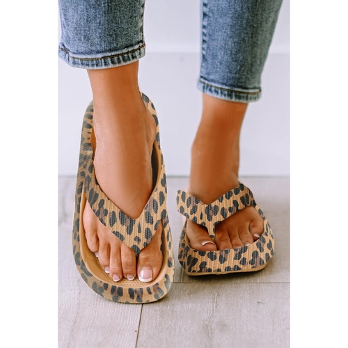 Leopard Print Thick Sole Flip Flops - 43 EU - Main Image