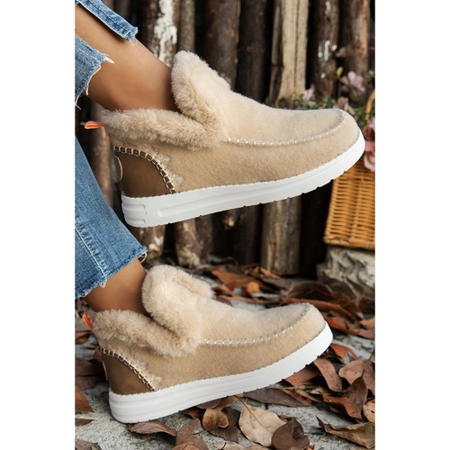 Beige Suede Stitching Patchwork Plush Lined Anklet Boots - 37 EU - Main Image