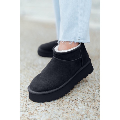 Black Faux Fur Lined Suede Ankle Snow Boots - 40 EU - Main Image