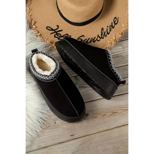 Azura Exchange Black Suede Contrast Print Round Toe Plush Lined Flats - 37 EU - Main Image