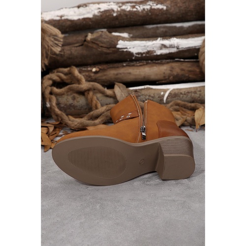 Chestnut Eyelet Buckled Chunky Heel Faux Leather Ankle Boots - 37 EU - Main Image