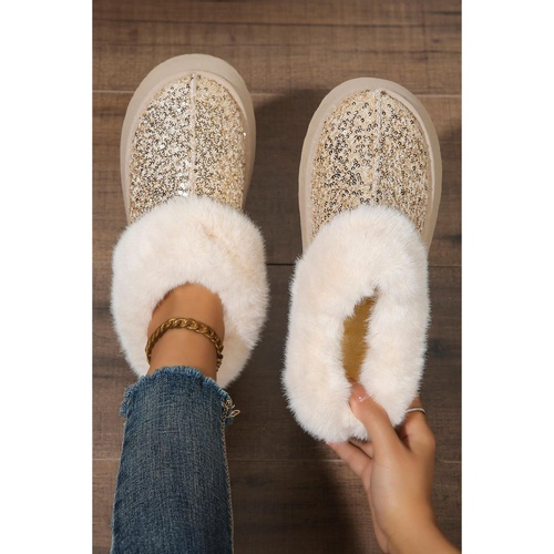 Gold Sequin Plush Lined Thick Sole Snow Boots - 37 EU - Main Image