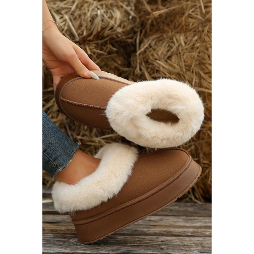Chestnut Plush Suede Trim Thick Sole Flat Snow Boots - 40 EU - Main Image