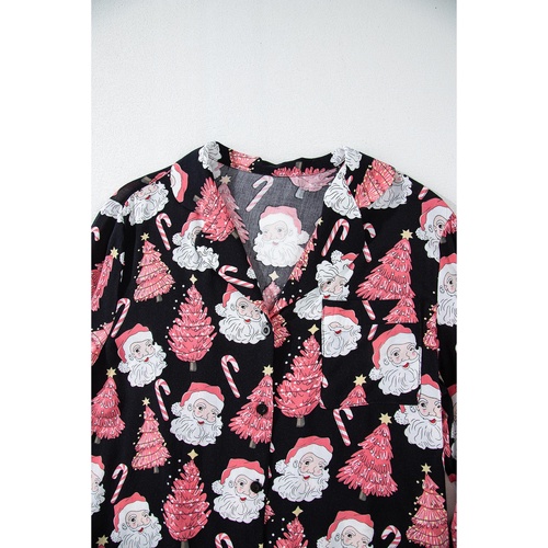 Black Christmas Santa Printed Two Piece Pajamas Set - S - Main Image
