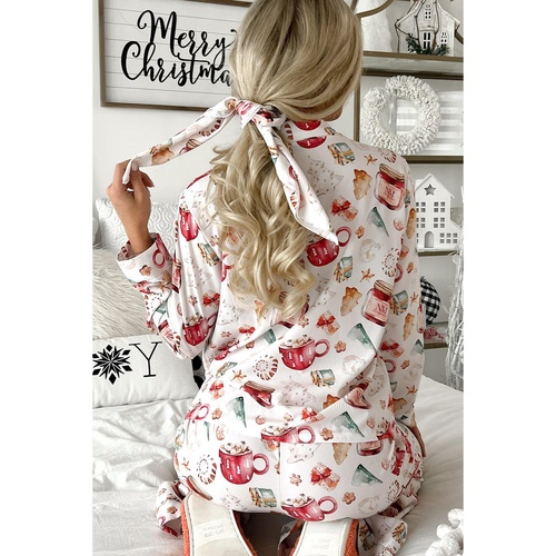 White Christmas Pattern Long Sleeve Shirt and Pants Pajama Set - L - Main Image