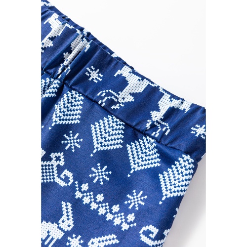 Blue Solid Top and Christmas Pants Two Piece Lounge Set - S - Main Image