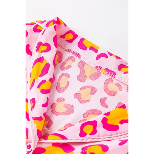 Pink Leopard Print Long Sleeve Shirt and Shorts Pajama Set - M - Main Image