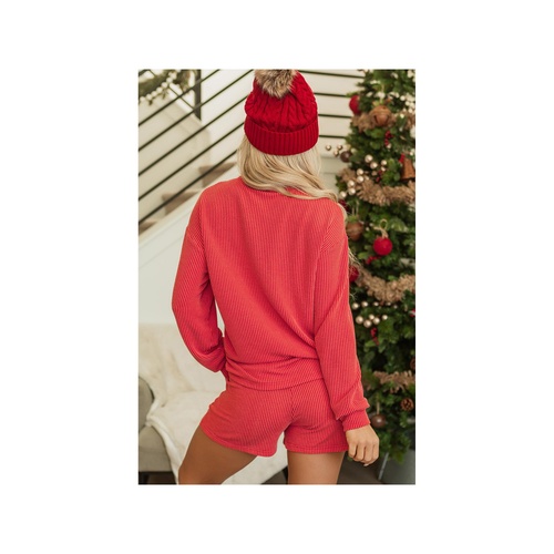Racing Red Corded MERRY Graphic Long Sleeve Top and Shorts Set - 2XL - Main Image