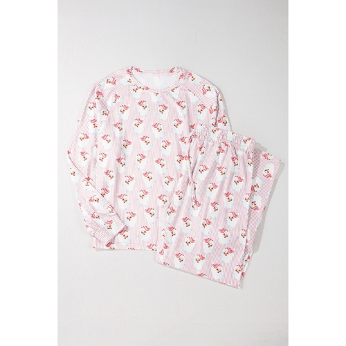 Pink Santa Claus Striped Print Loose Fit Two Piece Lounge Set - 2XL - Main Image