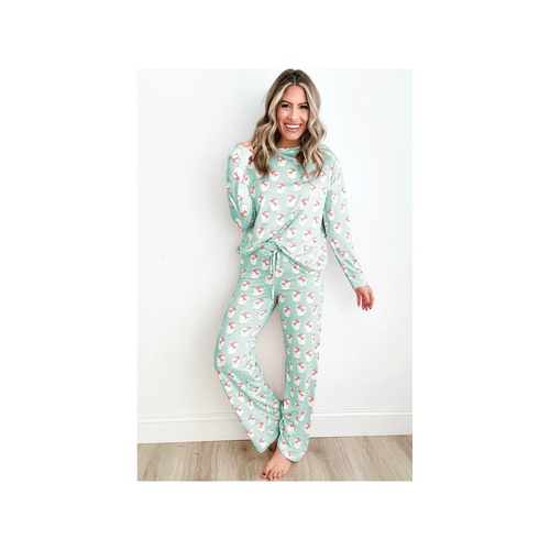 Green Santa Claus Striped Print Loose Fit Two Piece Lounge Set - S - Main Image